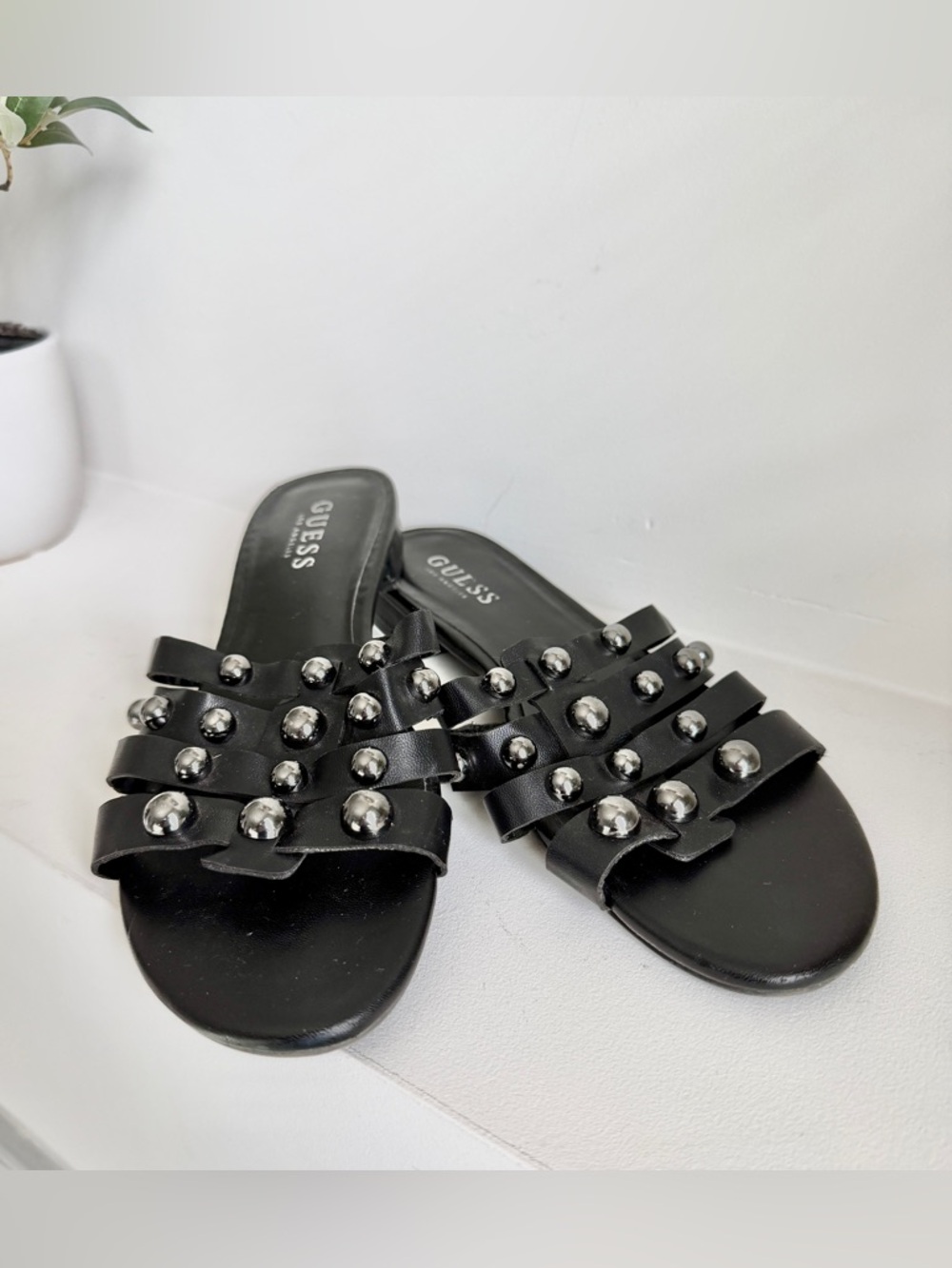 Preloved GUESS Black Slide Sandals with Silver Studs